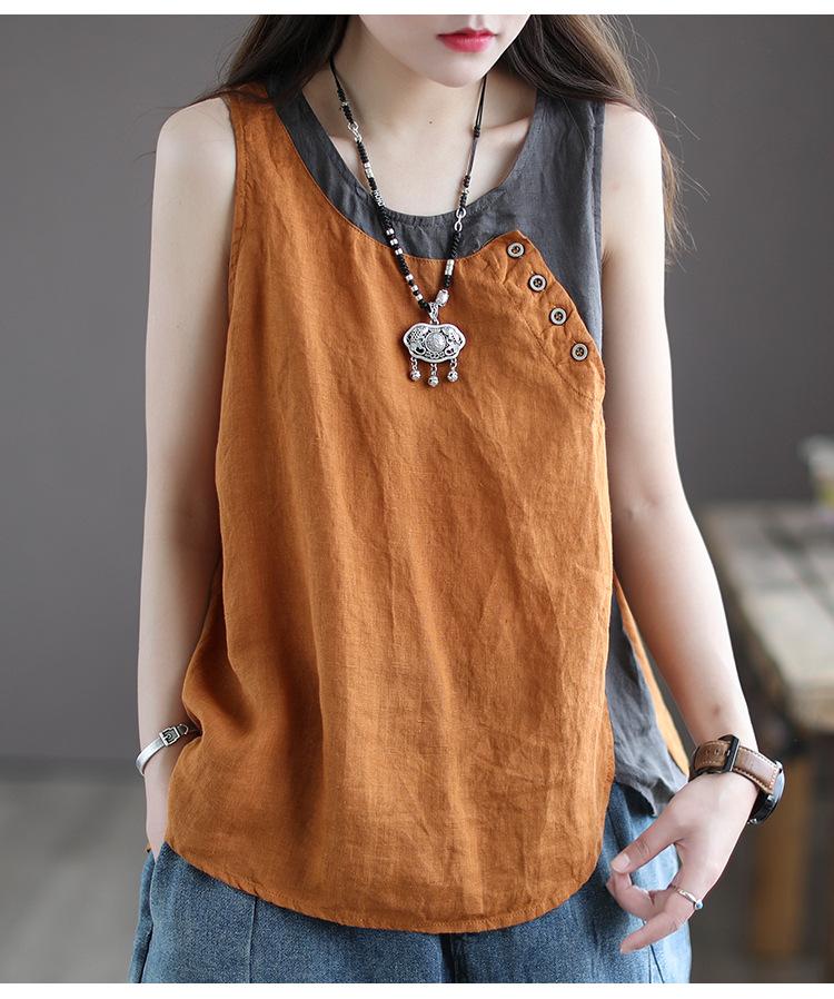 

Новый летний свободный жилет из хлопка и льна, женский асимметричный топ без рукавов с украшением на пуговицах 2XL светло-коричневого