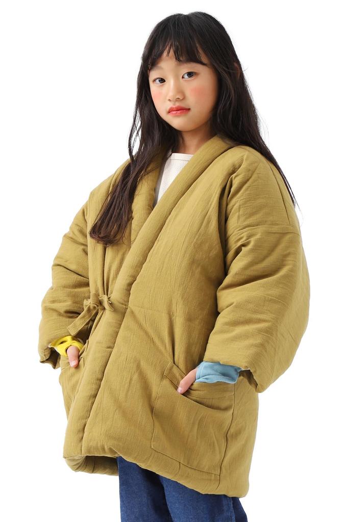 TAYU-TAFU Children's Hanten (Four-String Hanten), Kurume Weave, Kids' Size M (120-130cm), Mustard