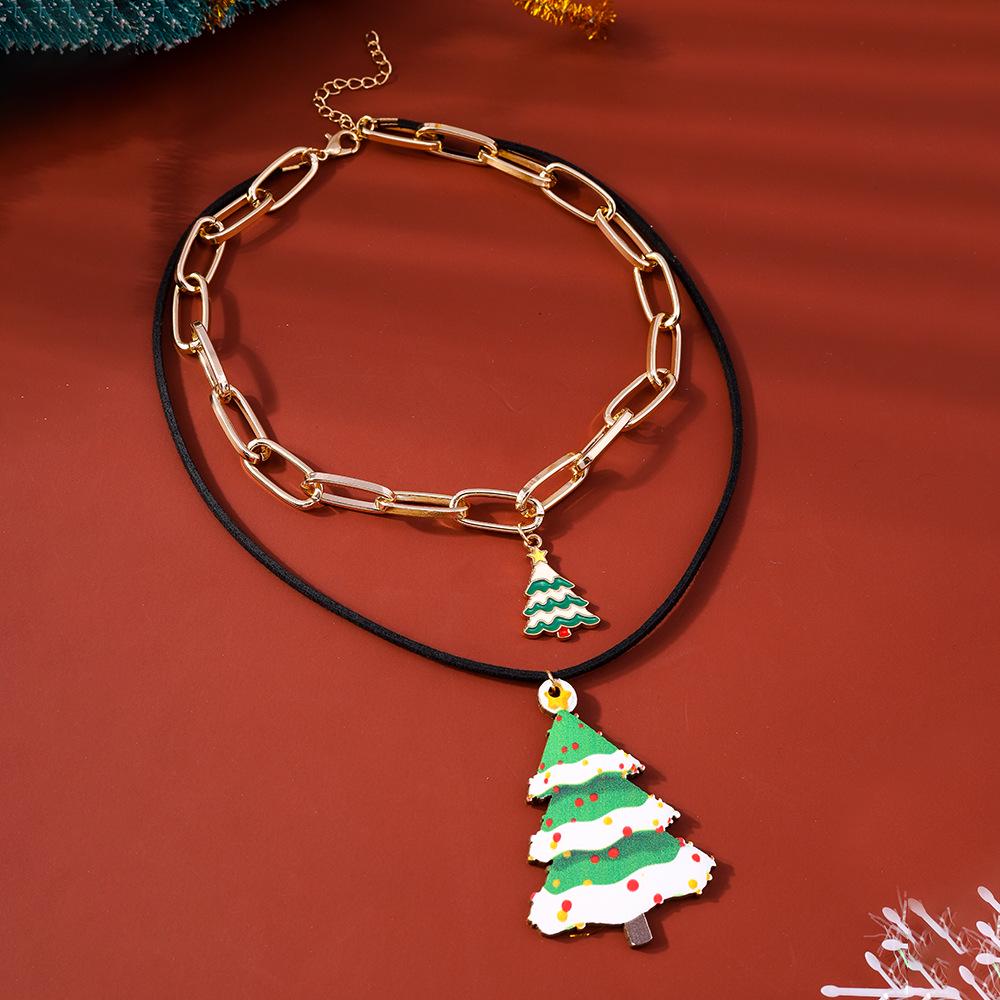European & American Multi-layer Christmas Necklace with Santa, Tree & Stocking Charms