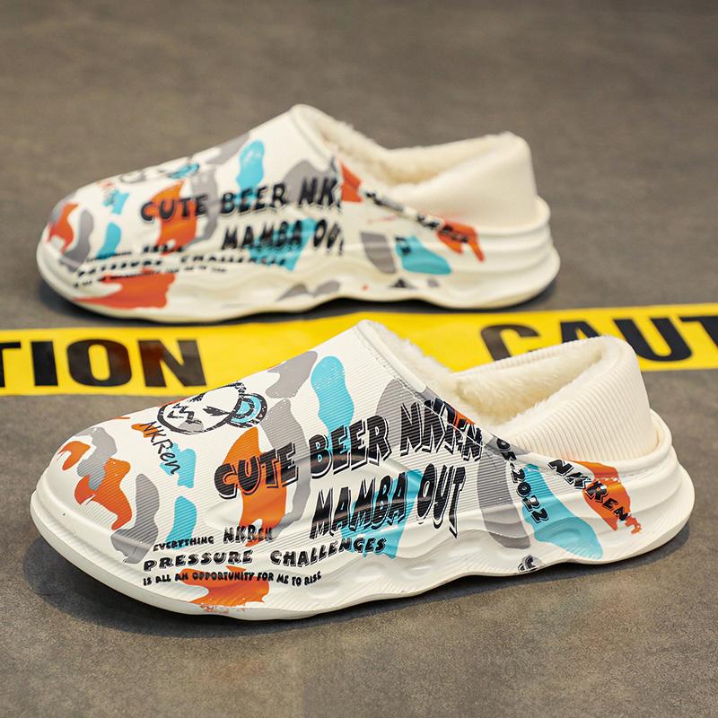 Modne Zimowe Męskie Bawełniane Kapcie Domowe Wygodne Miękkie Antypoślizgowe Kapcie Domowe Zewnętrzne Aksamitne Ciepłe Bawełniane Kapcie