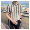 Summer Men's Knitted Short Sleeve Half-Zip Polo Shirt Korean Style Slim Fit Casual Turn-Down Collar Half Sleeve T-Shirt Base Shirt