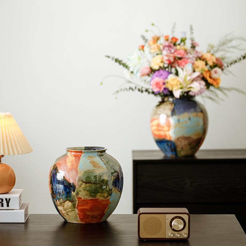 Ceramic Vase Color Irregular Stitching Hand-doodle Flower Vase Floral Arrangement Accessories Terrarium Home Decoration