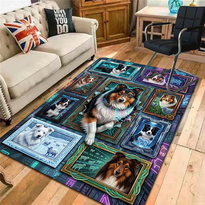 Cybernetic Canine Collage Pattern Rug Floor Mat for Living Room or Bedroom Soft and Comfortable Carpet a Gift for Birthday and Holiday.