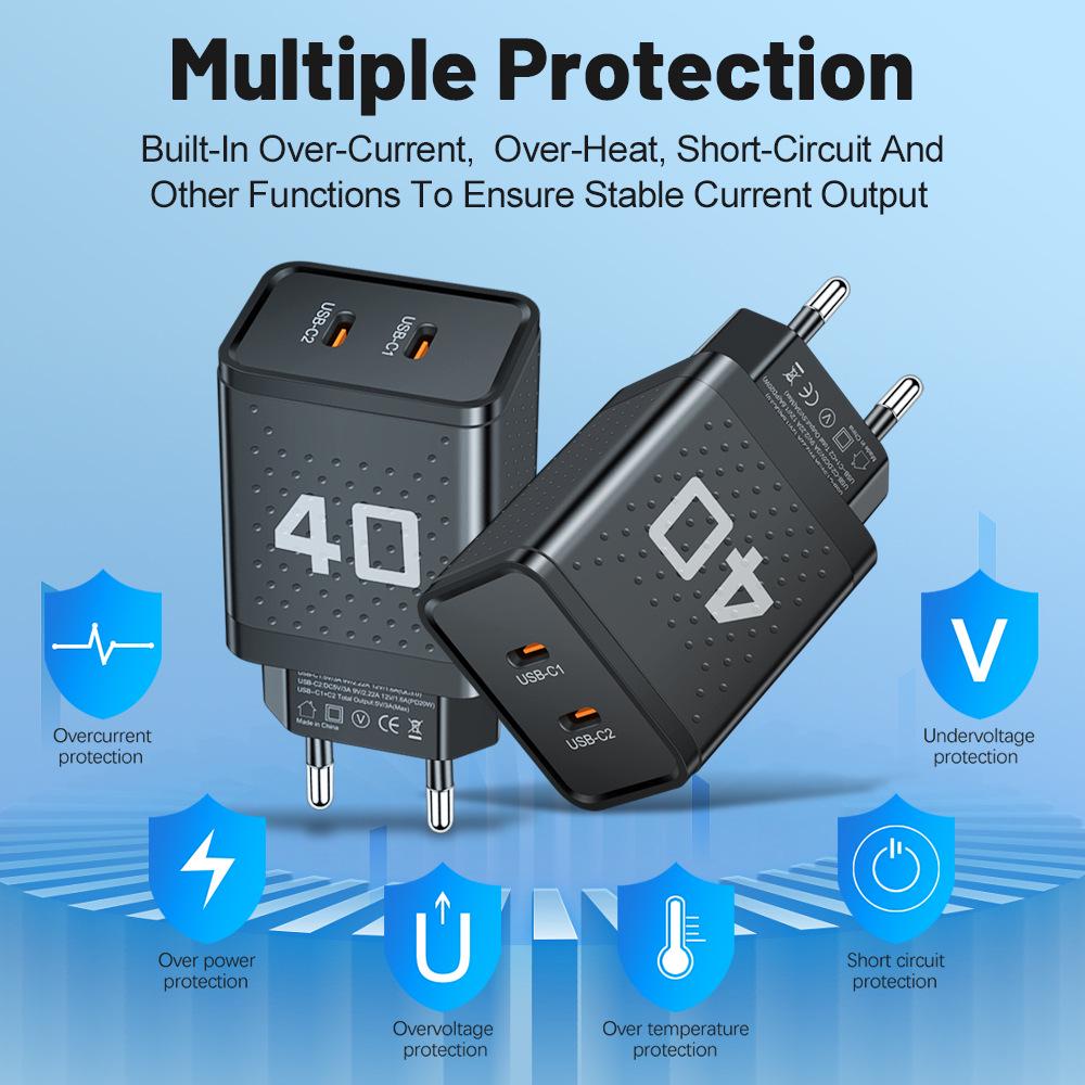 Dual PD 40W Fast Charger with US/EU/UK Adapters 