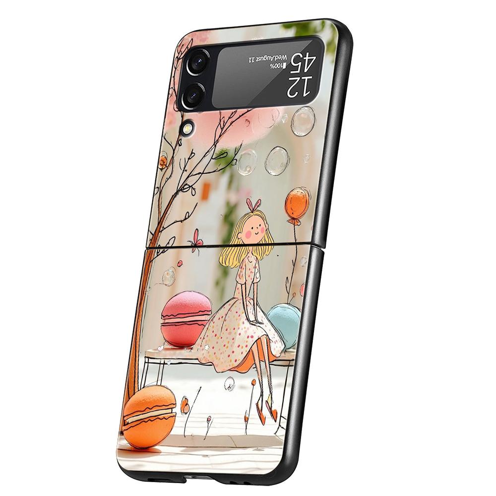 Hard PC Phone Case For Samsung Galaxy Z Flip 7 6 5 4 Black Cover For Galaxy Z Flip 3 Foldable Shockproof Capas Cartoon Girl Bags