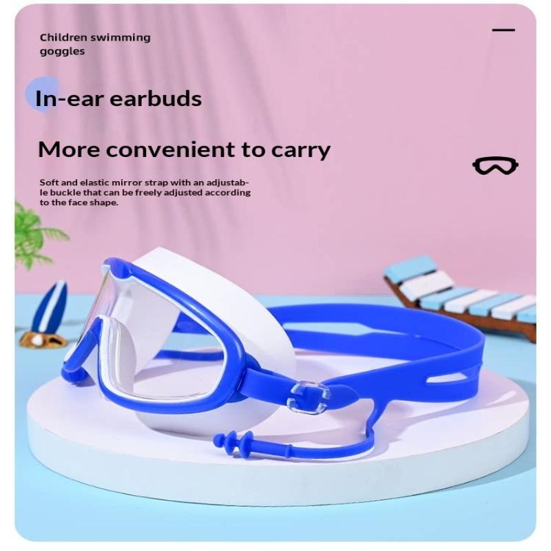 1Pcs Anti Fog Uv Protection Clear Vision Kids Large Frame Swim Goggles With Earplugs For Boys Girls Youth 3-15 Years
