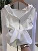 Women's White Hooded Long-Sleeve T-Shirt: Unique Autumn/Winter Design, Stylish Base Layer