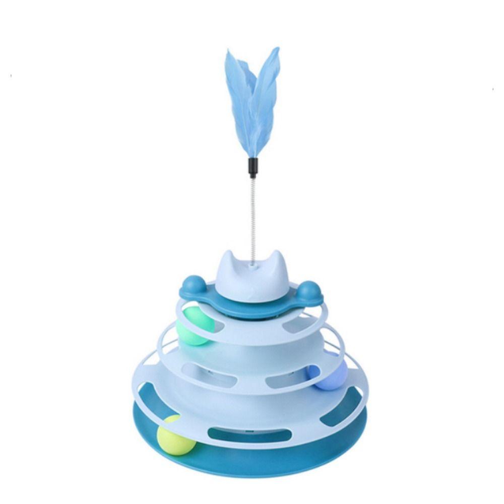 

Plastic Cat Amusement Plate Tower Interactive Cat Turntable Roller Balls Cat Playing синій