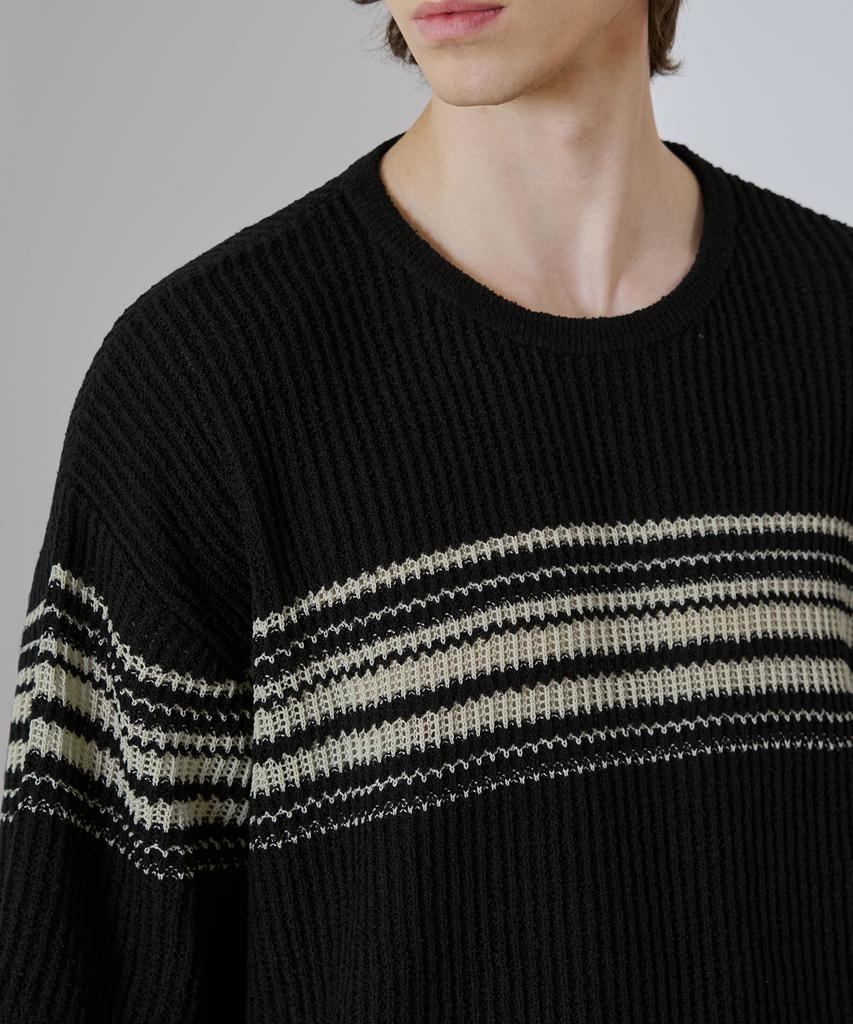 DRAW FIT Boucle Edge Stripe Half Knit [Black]
