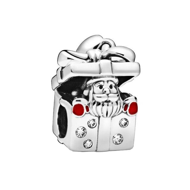 Caja de regalo de corazón rojo con cuentas de plata de ley 925 auténtica, abalorios de Papá Noel aptos para pulseras de moda originales, regalo de joyería Diy para mujer