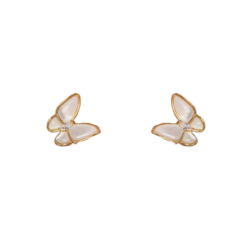 Chic 925 Silver Needle Natural Mother Of Pearl Butterfly Stud Earrings For Women