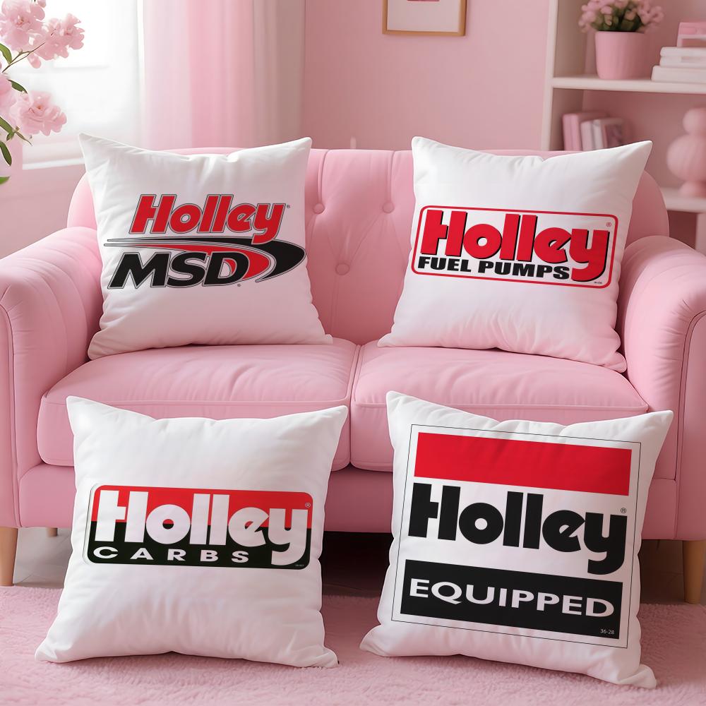 Logo H-Holley Cushion Cover Plush Fabric Soft Double-Sided Printed Invisible Zipper Sofa Pillow Case Home Decor