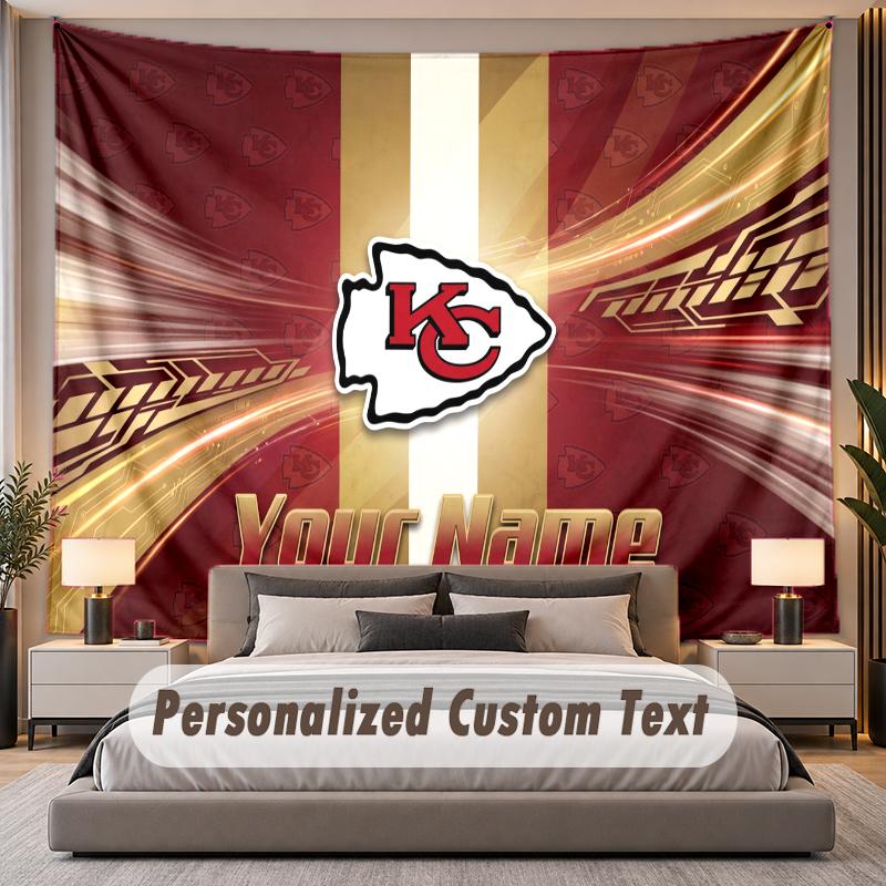 Custom Name Text Tapestry Kansas City Chiefs Personalized Polyester Wall Tapestry For Bedroom And Room