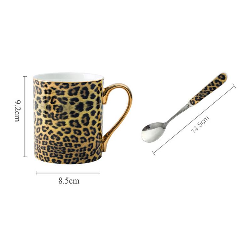 Luxury High-Grade  Bone China Leopard Print Coffee Mug  Ceramic  Milk Cup Tea Cup with Spoon drinkware Gifts