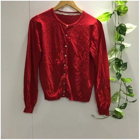 [earth musicecology] Long sleeve cardigan red lace collar L