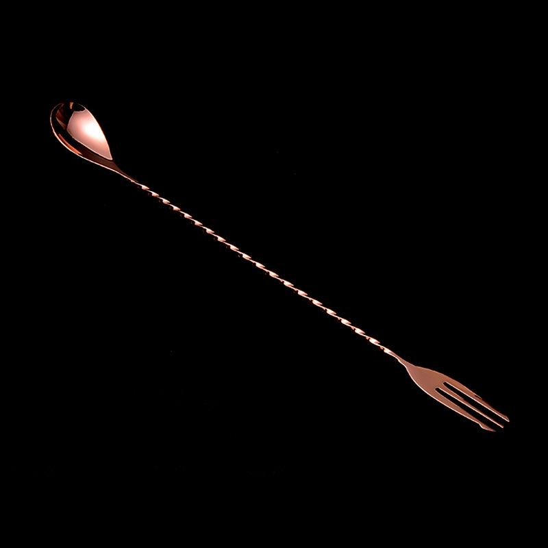 304 Stainless Steel 30cm Bar Spoon with Teardrop Handle and Three-Pronged End for Cocktails