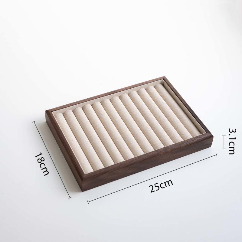 Black Walnut Metal Jewelry Tray with Linen Display for Rings