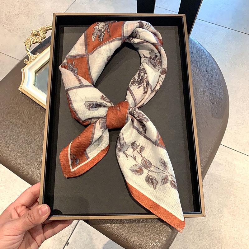 Double-sided Imitation Silk Wool Scarf Silk Scarf Women's New Neck Scarf Shirt Small Square Scarf Scarf Mother Gift