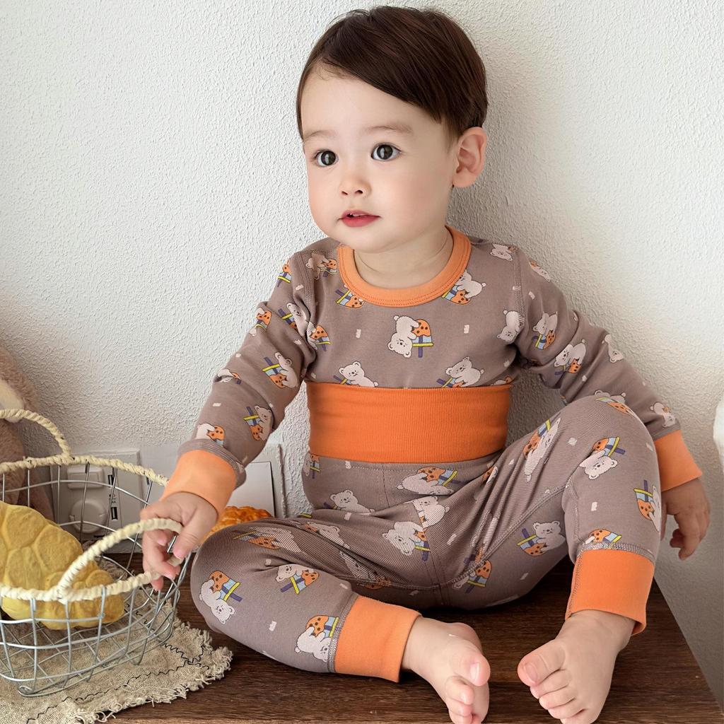 Children's Autumn Cotton Pajama Set: High Waist Cartoon Underwear & Trousers