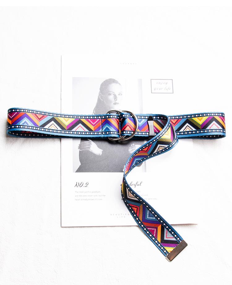 Cashew Blossom Double Ring Ethnic Korean Jeans Canvas Belt - Trendy Harajuku Cargo Fabric Leather Belt for Women 110cm