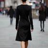 Autumn and Winter Minimalist Temperament Commuter Long-sleeved A-shaped Skirt European and American Polyester Splicing Mid-waist Dress