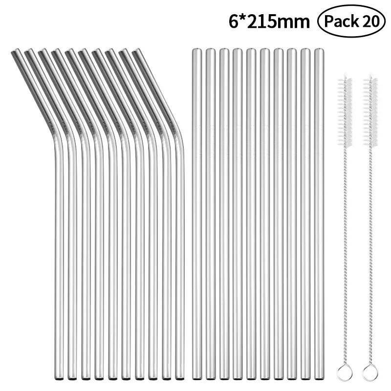

Stainless Steel Straw Set (Set of 20) without Brush Eco-friendly Straws Party Favors Bar Accessories Reusable Metal Straws