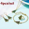 2018 Christmas New Cute Cartoon Drop Oil Color Christmas Tree Earrings Necklace Ring Bracelet Four-piece Set