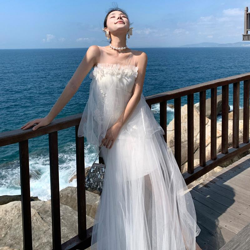 Mori Morning Robe Female Bride Super Fairy Korean Tube Top Light Wedding Dress Going Out Dress Travel Photo White Beautiful Engagement Dress