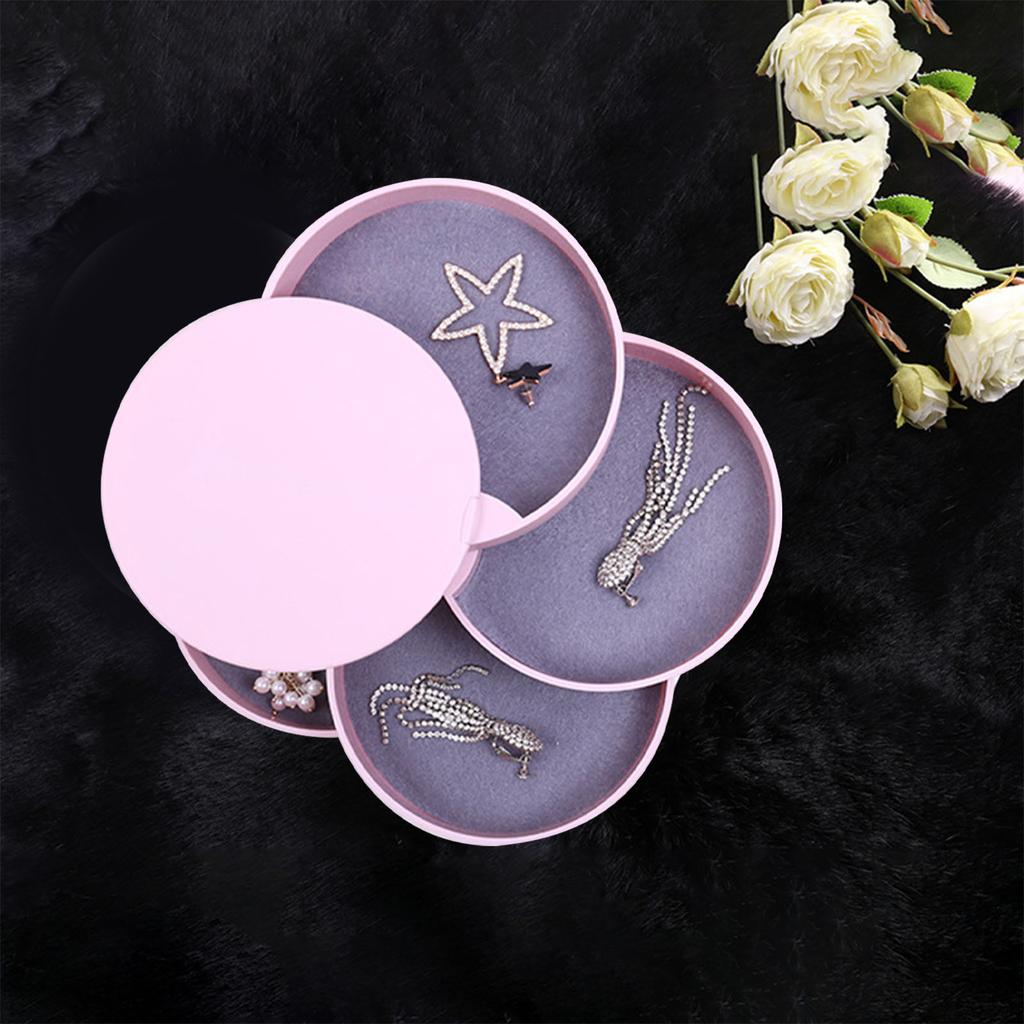 Tragbare Schmuckschatulle Reise-Schmuckkoffer 4-lagiger drehbarer Ohrring-Aufbewahrungsorganizer mit Spiegel Rosa