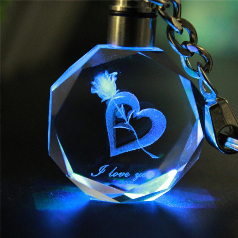 Light Valentine's Day 3D Crystal Engraving Couple Small Pendant Crystal Couple Key Chain For Women Girlfriend Keychain