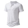 Men Summer T-shirt Solid Color Pullover Buttons O Neck Short Sleeves Daily Wear Thin Mid Length Breathable Men Top Men Clothes