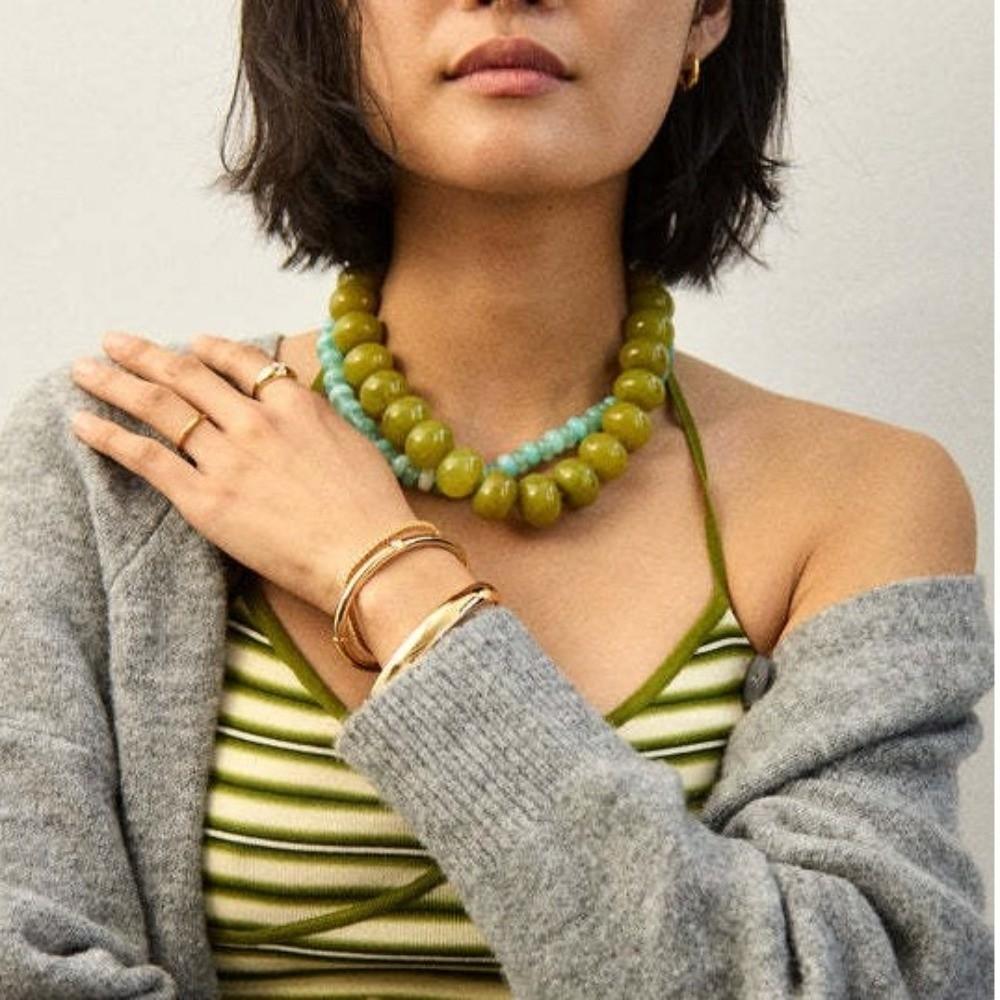 Vintage Colorful Beaded Necklace Chunky Dopamine Acrylic Choker Resin Y2K Statement Clavicle Chain Beach