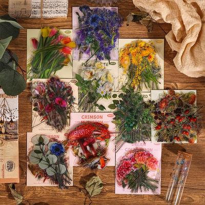 Yuezhen Retro Nature Sticker Pack: Flowers & Butterflies for Children's Handbooks