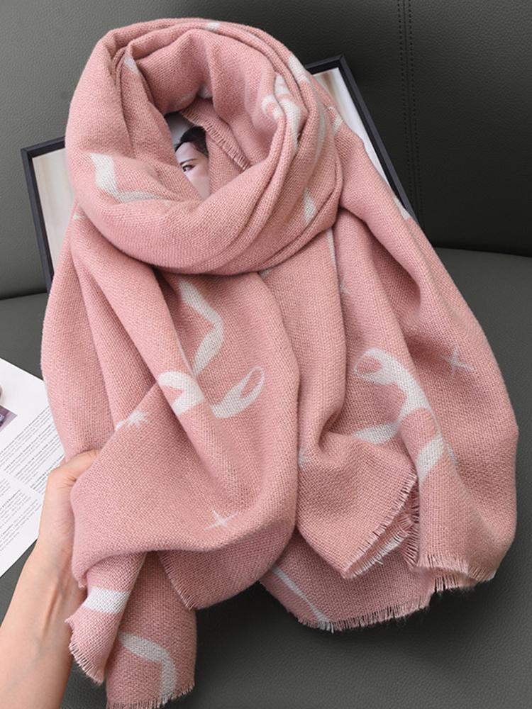 New Imitation Cashmere Knitted Scarf Winter Women Men Casual Sweet Bow Print Warm Scarve Pashmina Mujer Male Foulard Wrap Shawl