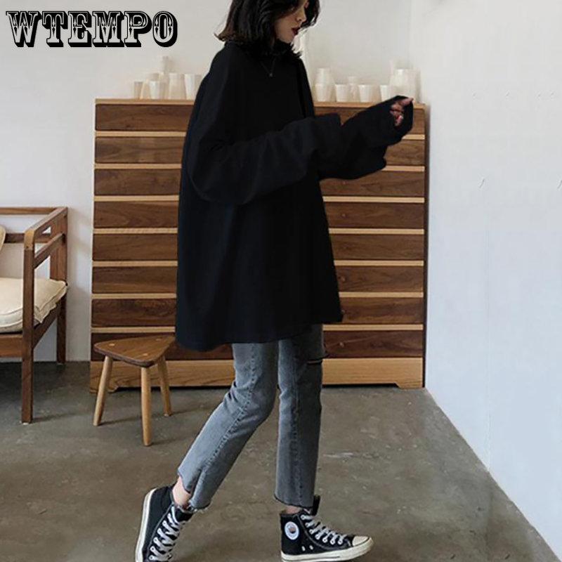 WTEMPO Spring Autumn Solid Simple O-Neck T-Shirts Harajuku Long Tops Women Casual White Yellow Long Sleeve Kawaii Tops