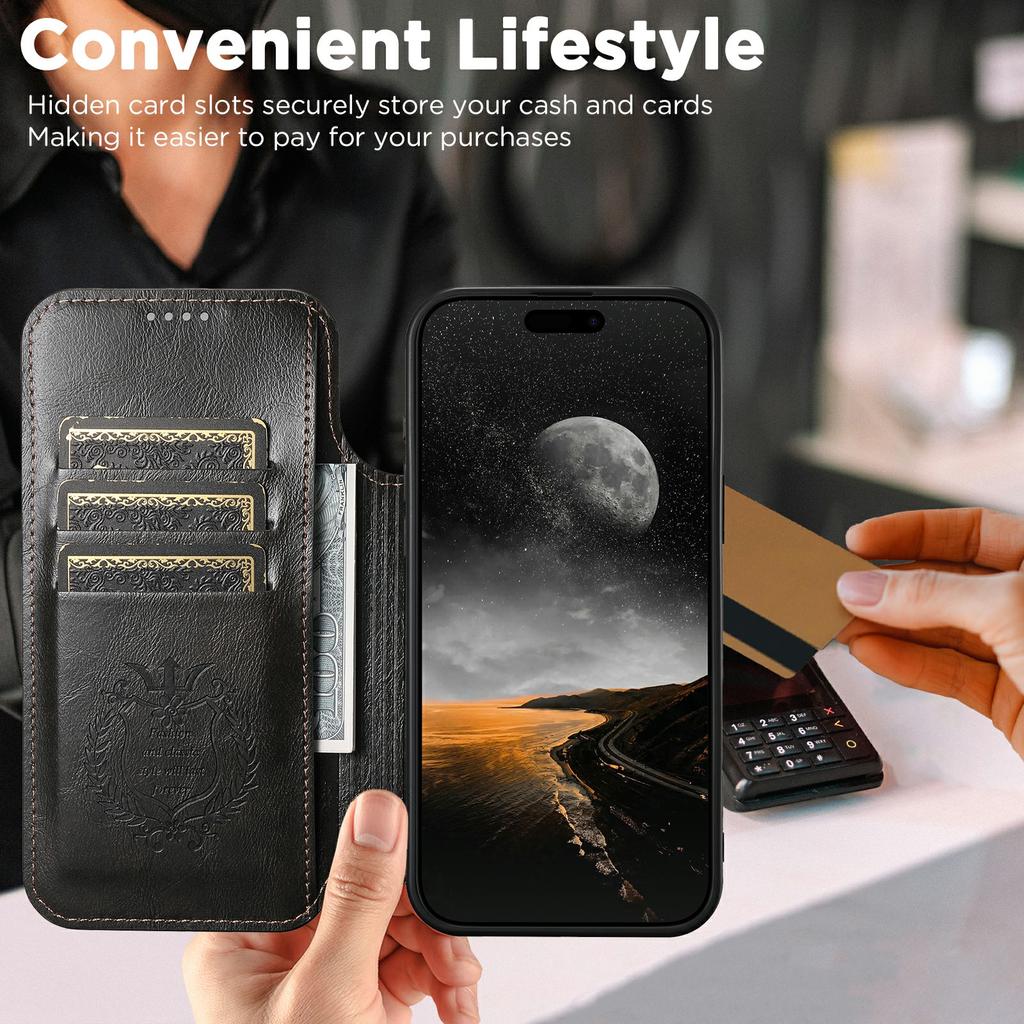 SUTENI J05 For iPhone 17 Air Case Compatible with MagSafe Textured PU Leather Flip Phone Cover