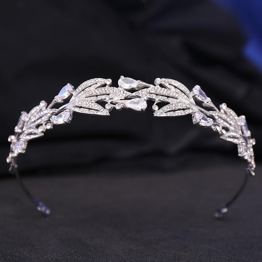 New zircon bridal crown leaf alloy atmospheric wedding headwear rhinestone princess wedding hair accessories