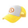 Lambda Logo Mesh Trucker Hat White Black Ventilated Baseball Cap Breathable Design for Outdoor Activities and Casual Wear