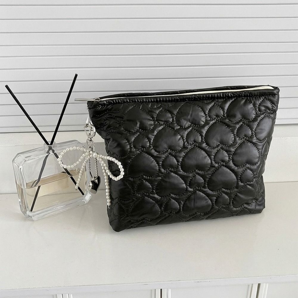 Korean Love Printed Quilted Cosmetic Bag Multifunctional Large Capacity Makeup Bag Waterproof Skincare Products Pouch Travel