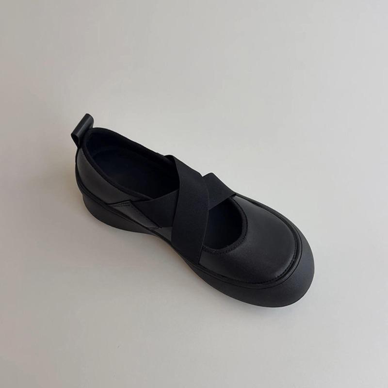 Thick-soled Sports Ballet Shoes, Women's Versatile Soft Leather Round-toed Single Shoes, Retro Shoes