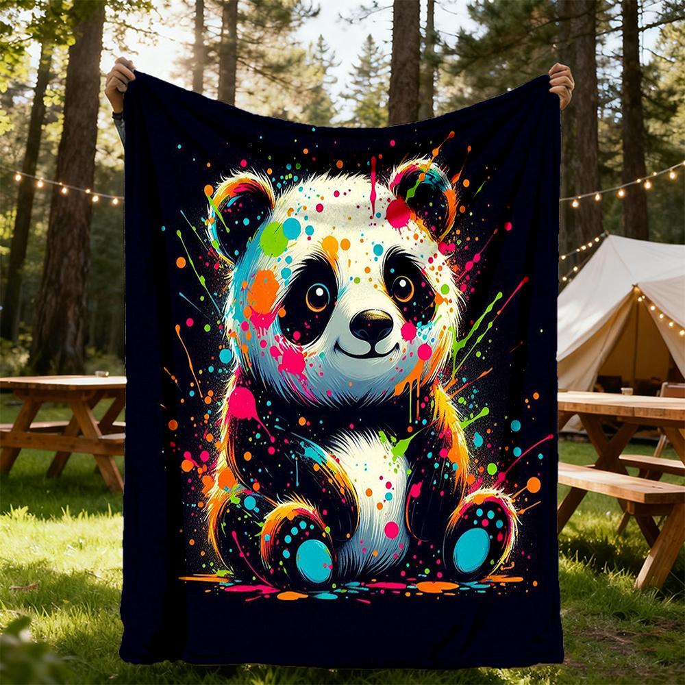 1pc Colorful Panda Flannel Blanket, Comfortable and Warm Blanket, for Camping Sofa Bed and Couch Office036
