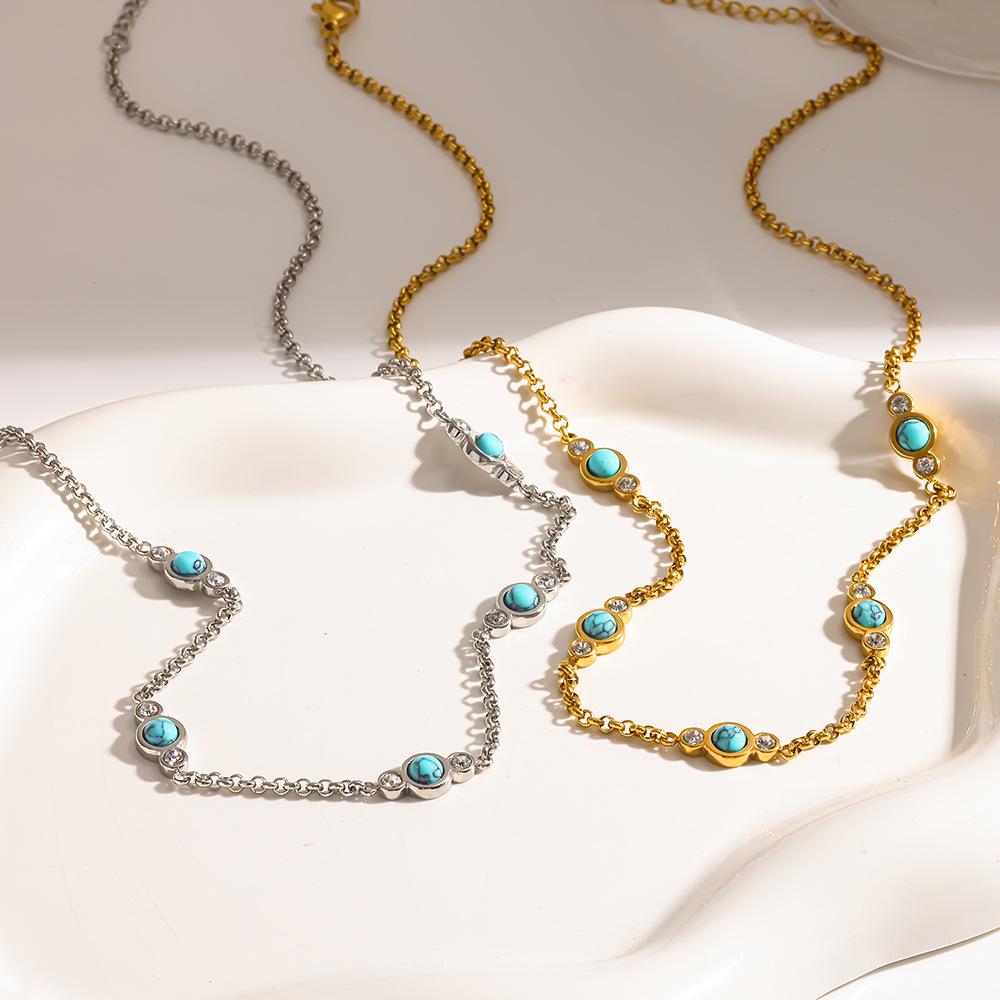 Hot Sale Natural Turquoise Stainless Steel Clavicle Chain Plated 18K Gold Non-Fading Necklace Light Luxury Niche Jewelry