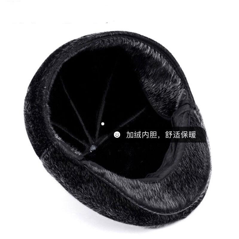Mink Hair Forward Hat Men's Autumn and Winter Cap Grandpa Casual Versatile Velvet Thermal Hat
