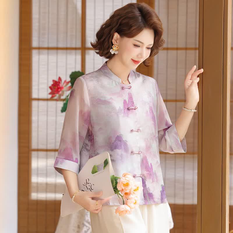 Women's Chinese Style Floral Chiffon T-shirt