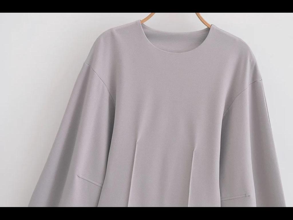 ZA Damski Dwustronny Materiałowy T-shirt z Okrągłym Dekoltem i Zestaw Spodni Casualowych o Prostym Kroju