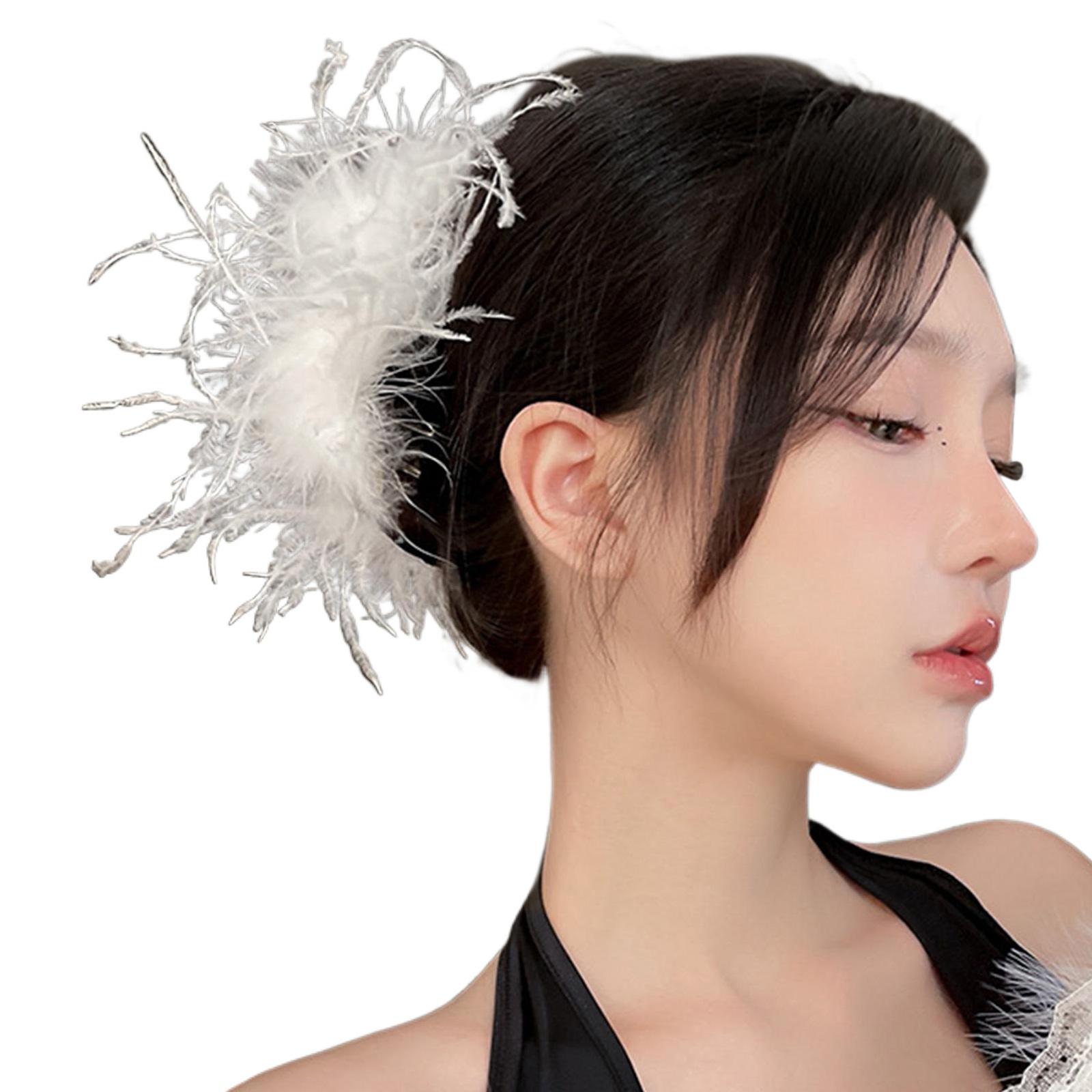 

Заколка-краб для волос с перьями, зажим-краб для волос, милый держатель для волос в стиле 1920-х годов, заколки-автоматы, сильная фиксация, шпилька для волос для девочек белый