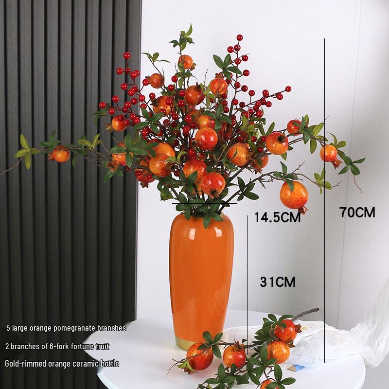 Pomegranate and Persimmon Artificial Flower Branch for Living Room or Dining Table Decoration