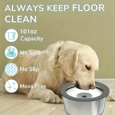 Stainless Steel Dog Water Bowl with Floating Disk Design, Anti-Spill Non-Wet Mouth Pet Drinking Bowl, Slow Feeder Water Dogs