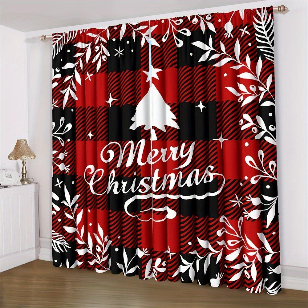 2pcs Set Christmas Reindeer & Santa Claus 3D Printed Curtains Rod Pocket Privacy Drapes for Bedroom Living Room Kitchen Office