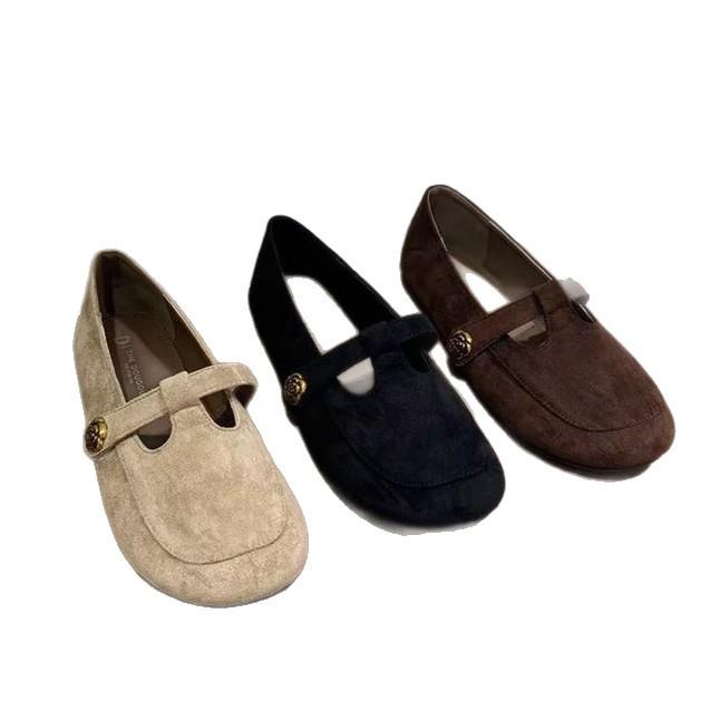 2025 autumn versatile and thin Korean version of retro camellia round head flat-bottomed loafers for women Mary Jane T-shaped single shoes for women